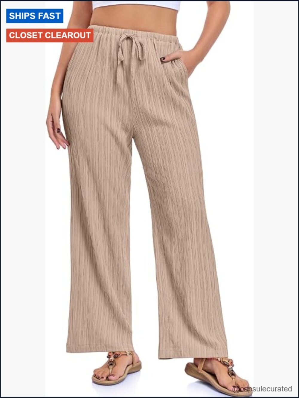 Wide Leg Palazzo Pants Drawstring Elastic Waist Flowy Summer Trousers with